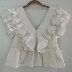 Zara White Ruffle Blouse
